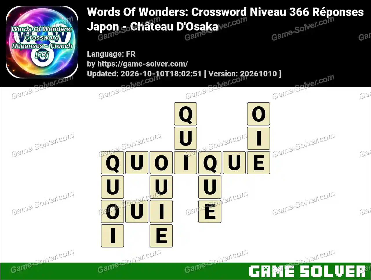Words Of Wonders: Crossword Niveau 366 Réponses – Japon – Château D’Osaka